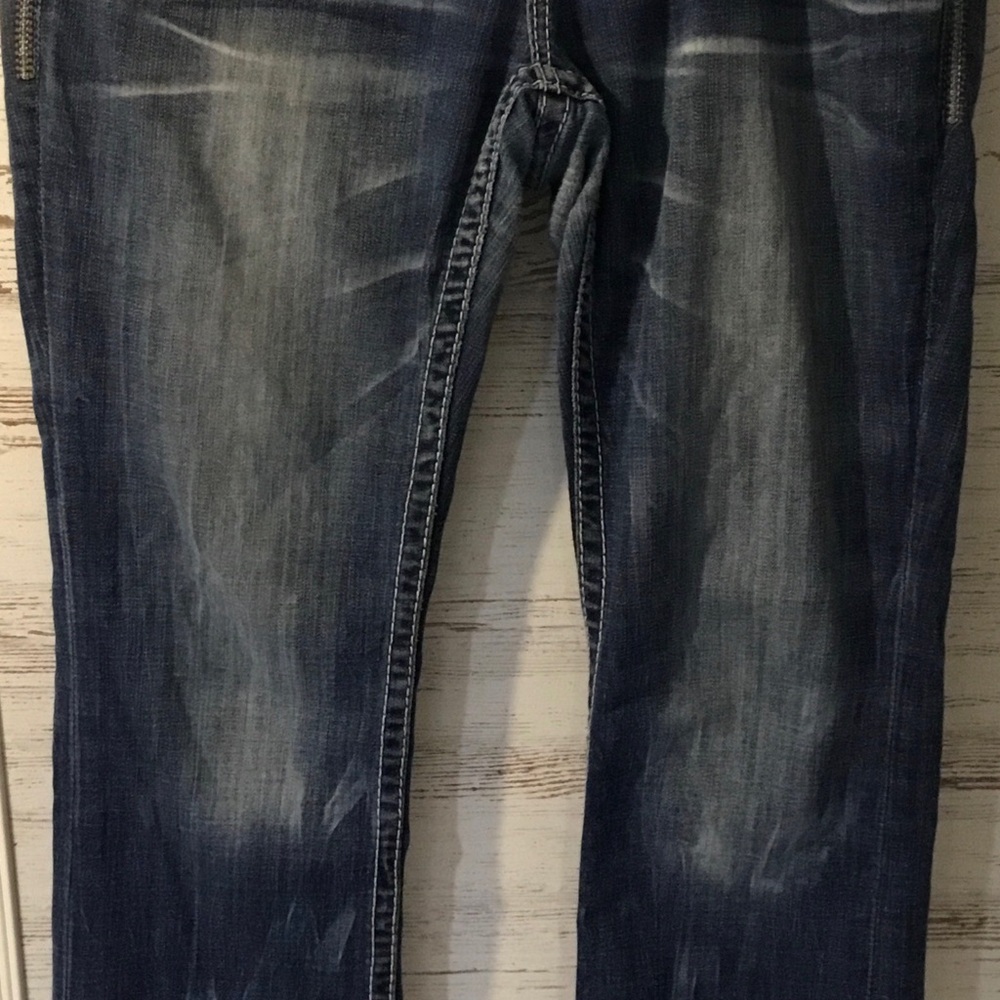 Big Star Women's Distressed Blue Denim Jeans with Embellishment Pocket - Picture 2 of 16